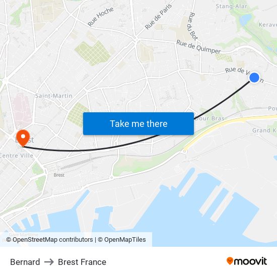 Bernard to Brest France map
