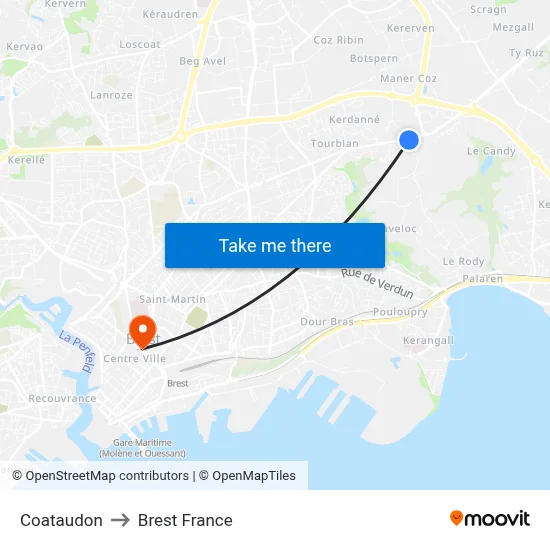 Coataudon to Brest France map