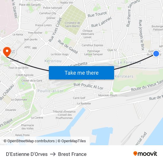 D'Estienne D'Orves to Brest France map