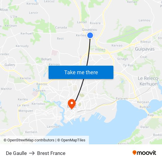 De Gaulle to Brest France map