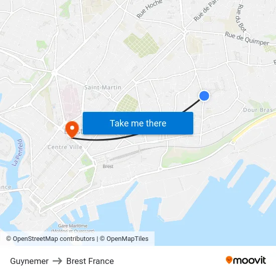 Guynemer to Brest France map