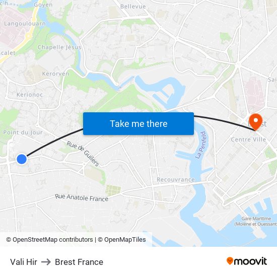 Vali Hir to Brest France map
