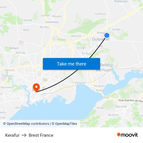 Kerafur to Brest France map