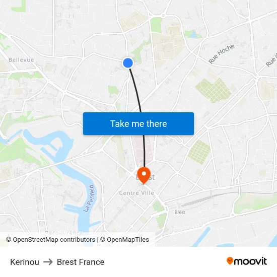 Kerinou to Brest France map