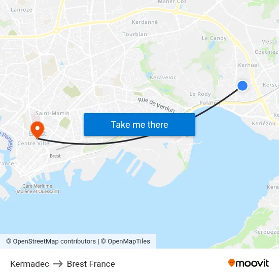 Kermadec to Brest France map