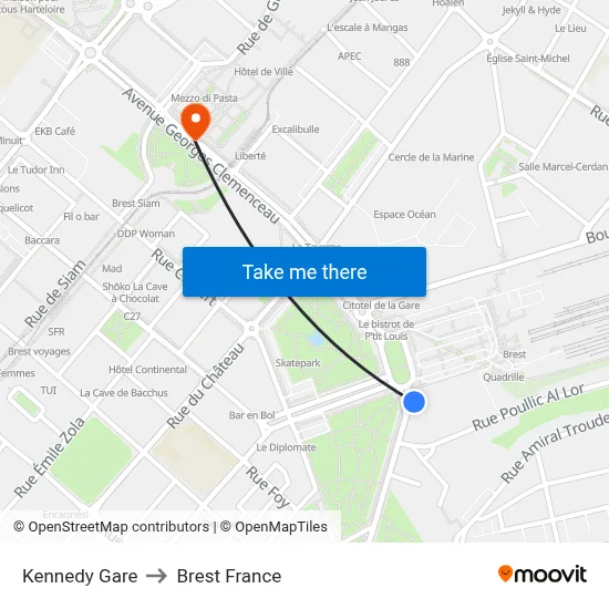 Kennedy Gare to Brest France map