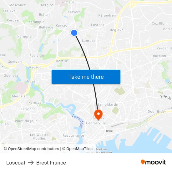 Loscoat to Brest France map