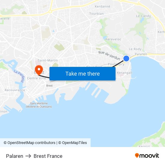 Palaren to Brest France map