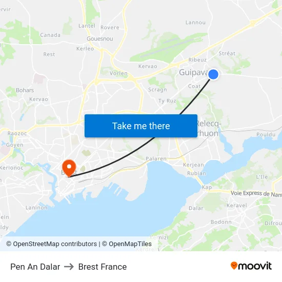 Pen An Dalar to Brest France map