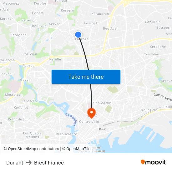 Dunant to Brest France map