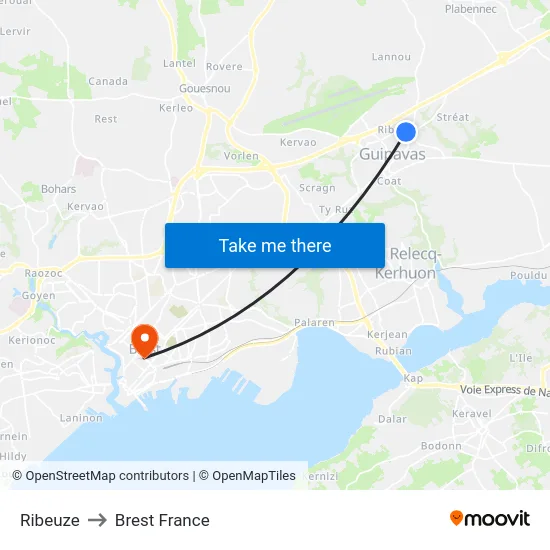 Ribeuze to Brest France map
