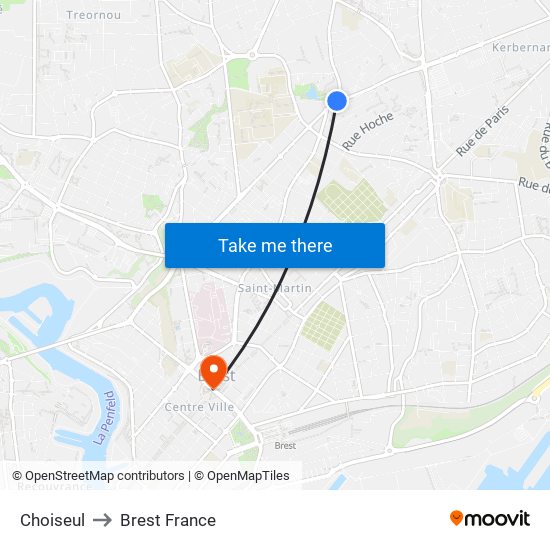 Choiseul to Brest France map