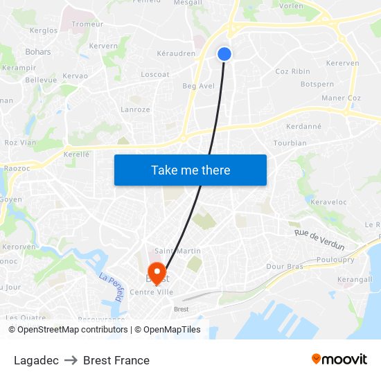 Lagadec to Brest France map