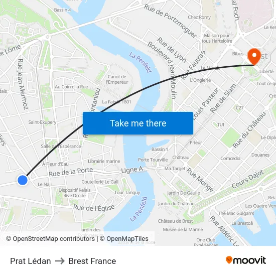 Prat Lédan to Brest France map