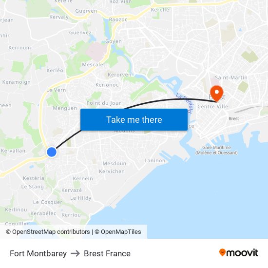 Fort Montbarey to Brest France map