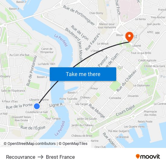 Recouvrance to Brest France map