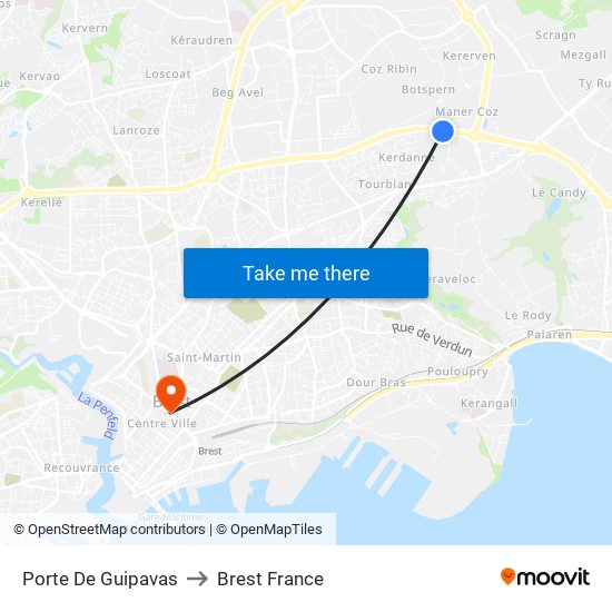 Porte De Guipavas to Brest France map