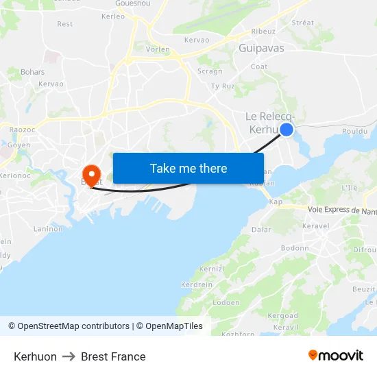 Kerhuon to Brest France map