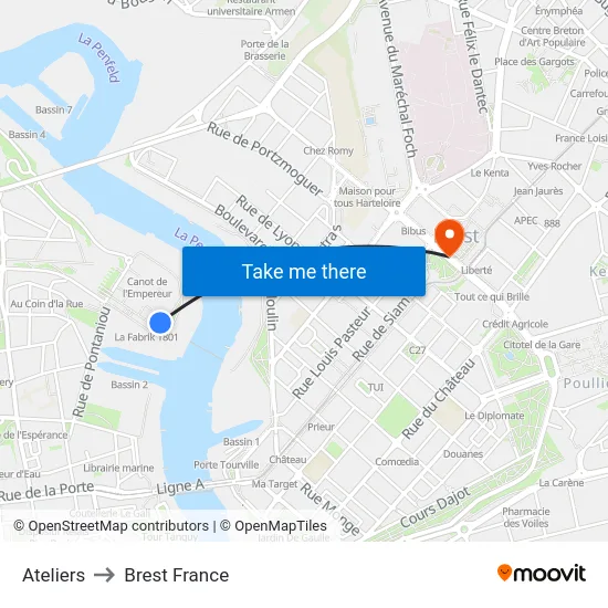 Ateliers to Brest France map