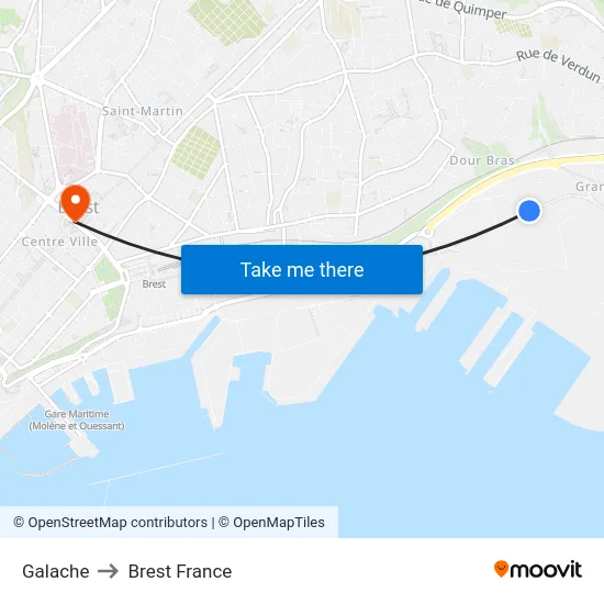 Galache to Brest France map