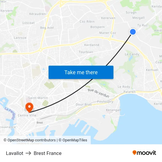 Lavallot to Brest France map