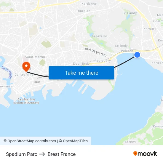 Spadium Parc to Brest France map