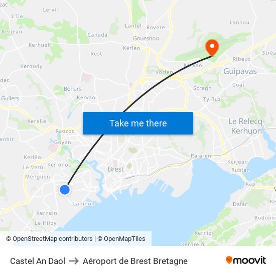 Castel An Daol to Aéroport de Brest Bretagne map