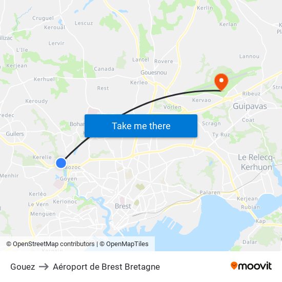 Gouez to Aéroport de Brest Bretagne map