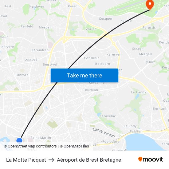 La Motte Picquet to Aéroport de Brest Bretagne map