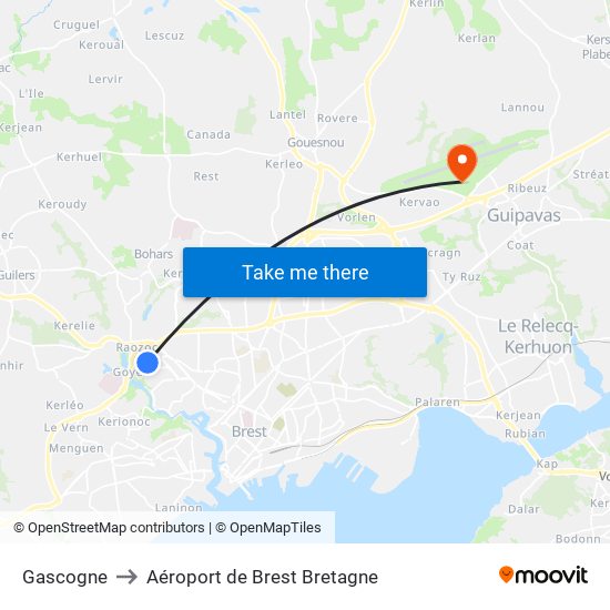 Gascogne to Aéroport de Brest Bretagne map