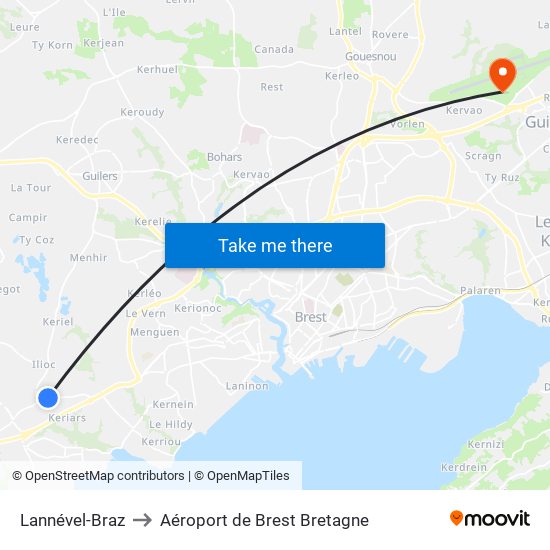 Lannével-Braz to Aéroport de Brest Bretagne map