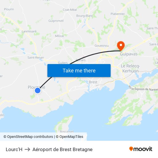 Lourc'H to Aéroport de Brest Bretagne map