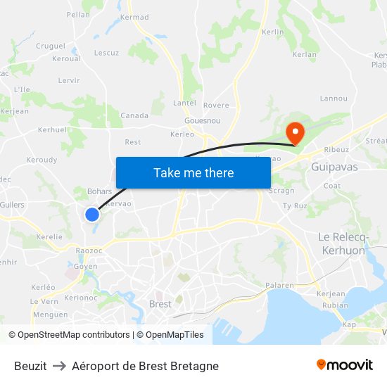 Beuzit to Aéroport de Brest Bretagne map