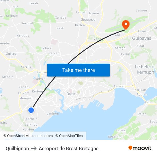 Quilbignon to Aéroport de Brest Bretagne map