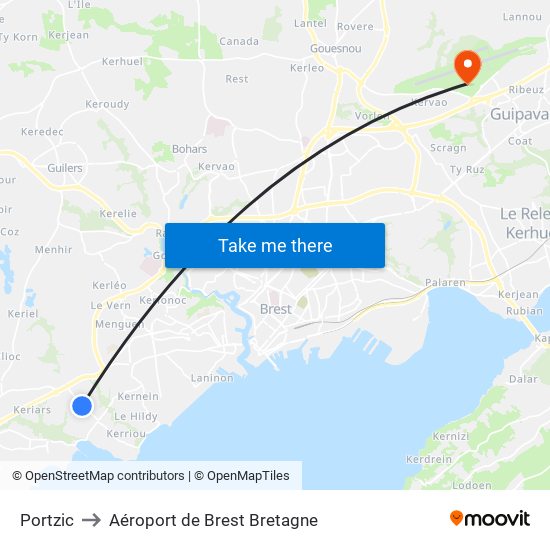 Portzic to Aéroport de Brest Bretagne map