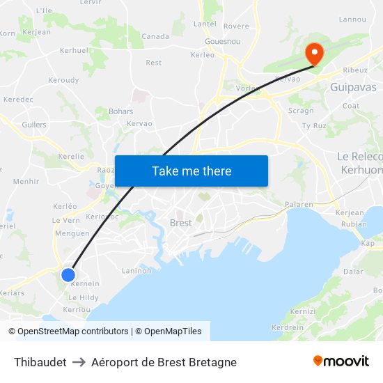 Thibaudet to Aéroport de Brest Bretagne map