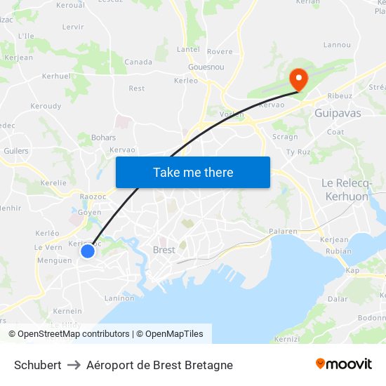 Schubert to Aéroport de Brest Bretagne map