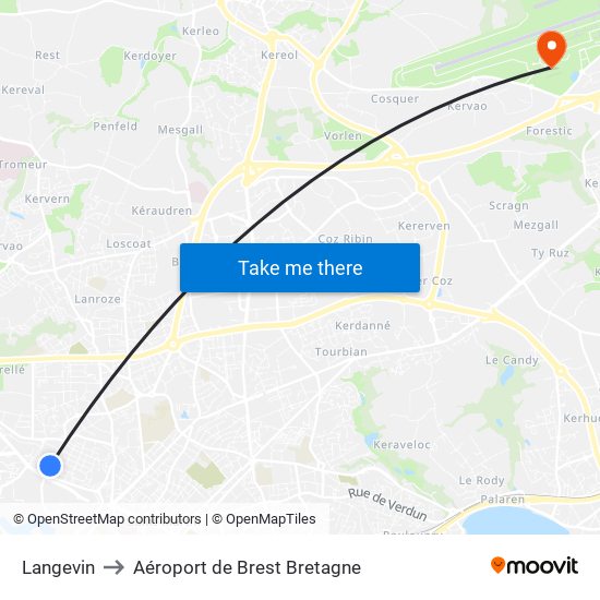 Langevin to Aéroport de Brest Bretagne map