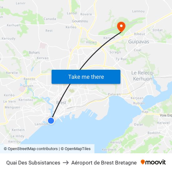 Quai Des Subsistances to Aéroport de Brest Bretagne map