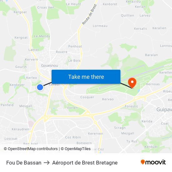 Fou De Bassan to Aéroport de Brest Bretagne map