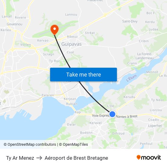 Ty Ar Menez to Aéroport de Brest Bretagne map
