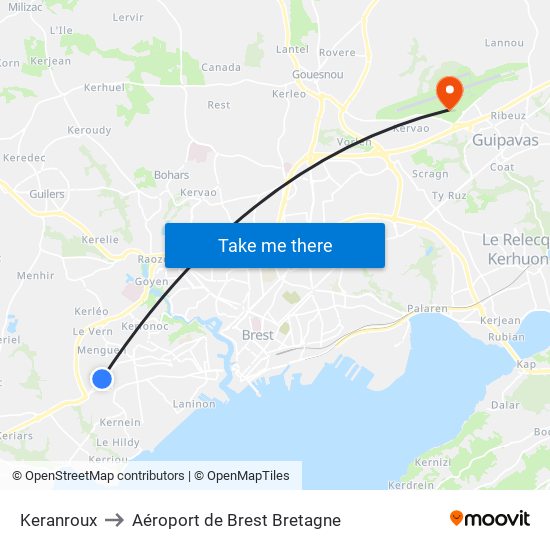 Keranroux to Aéroport de Brest Bretagne map