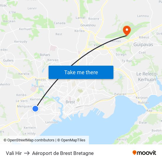 Vali Hir to Aéroport de Brest Bretagne map