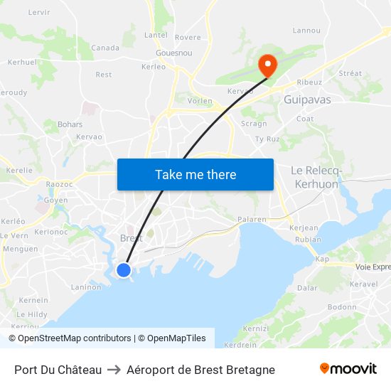 Port Du Château to Aéroport de Brest Bretagne map