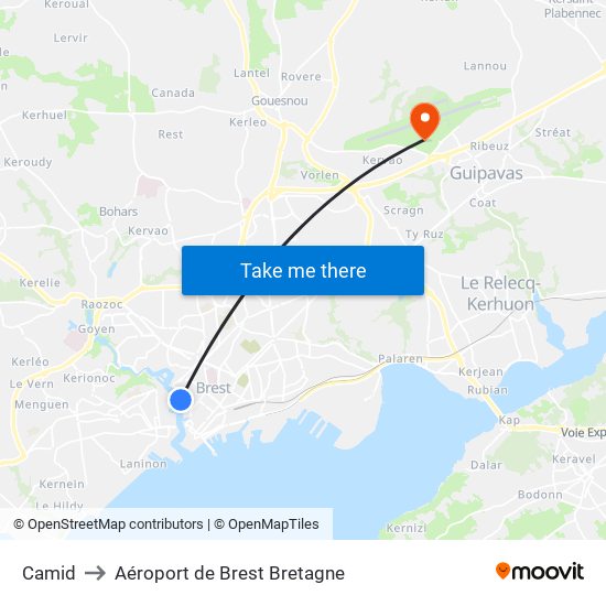 Camid to Aéroport de Brest Bretagne map