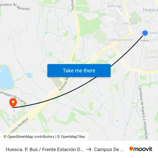 Huesca. P. Bus / Frente Estación De Autobuses to Campus De Huesca map