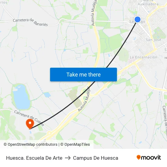 Huesca. Escuela De Arte to Campus De Huesca map