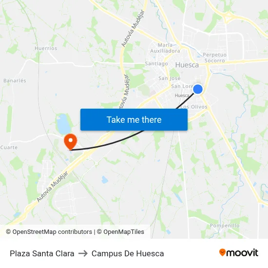 Plaza Santa Clara to Campus De Huesca map