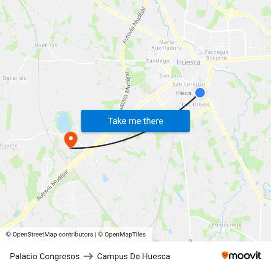 Palacio Congresos to Campus De Huesca map