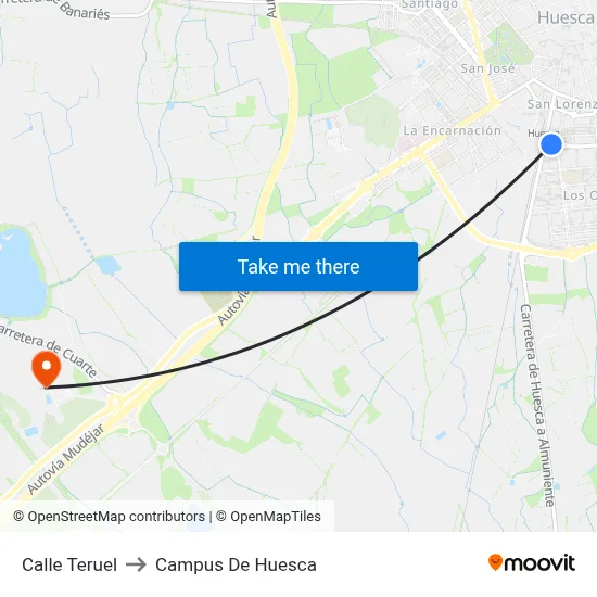 Calle Teruel to Campus De Huesca map